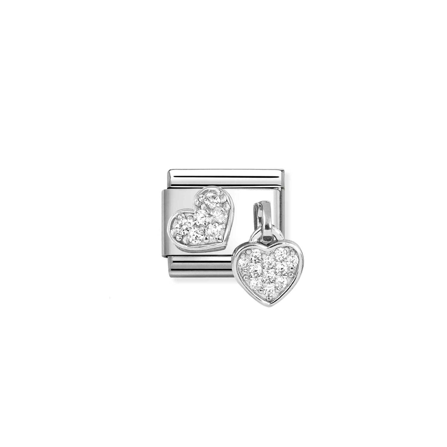 Nomination COMPOSABLE CLASSIC CHARMS Element aus Edelstahl, dazu Charm-Anhänger aus 925er Silber, mit Cubic Zirkonia-Pavé verziert (15_(Herz))