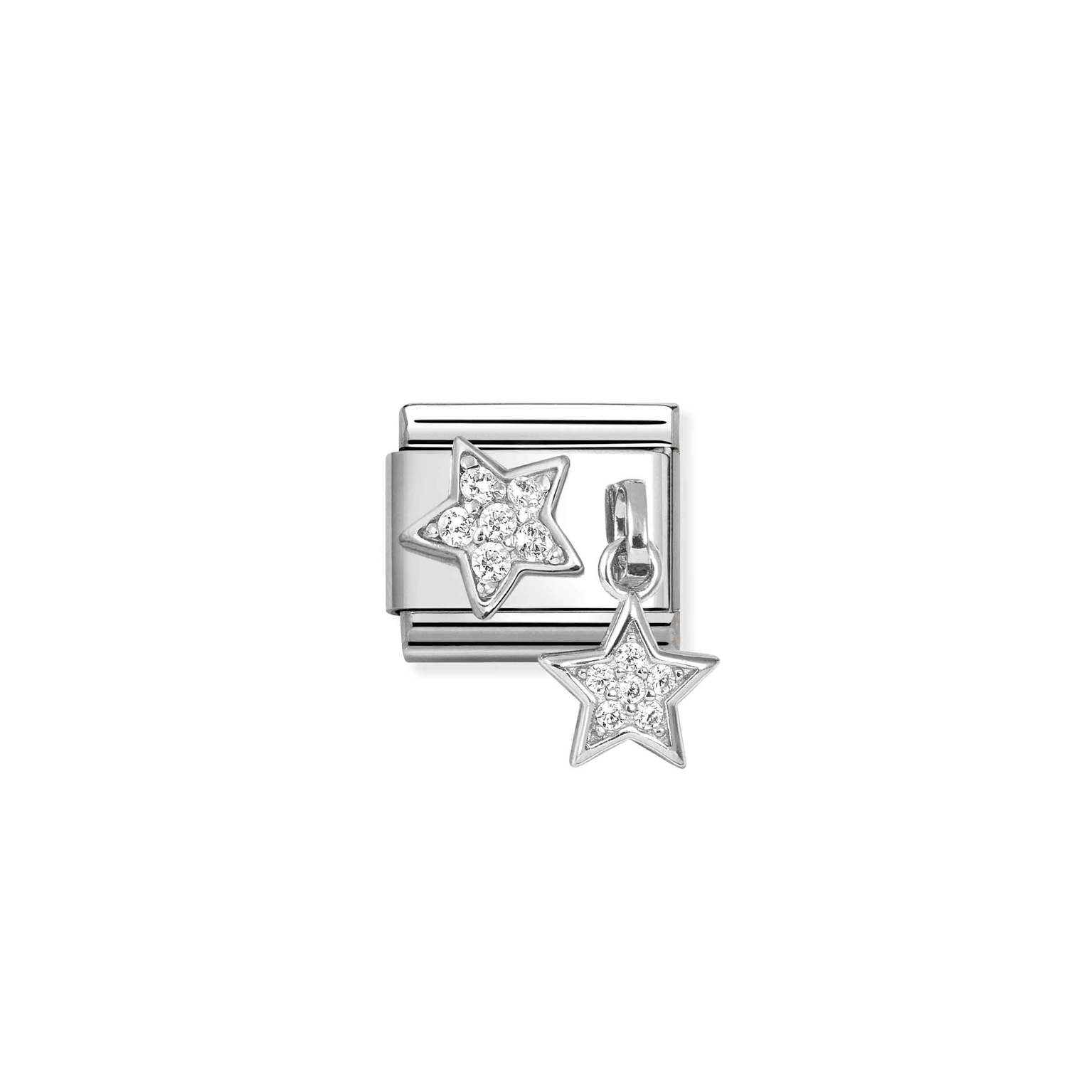 Nomination COMPOSABLE CLASSIC CHARMS Element aus Edelstahl, dazu Charm-Anhänger aus 925er Silber, mit Cubic Zirkonia-Pavé verziert (16_(Stern))