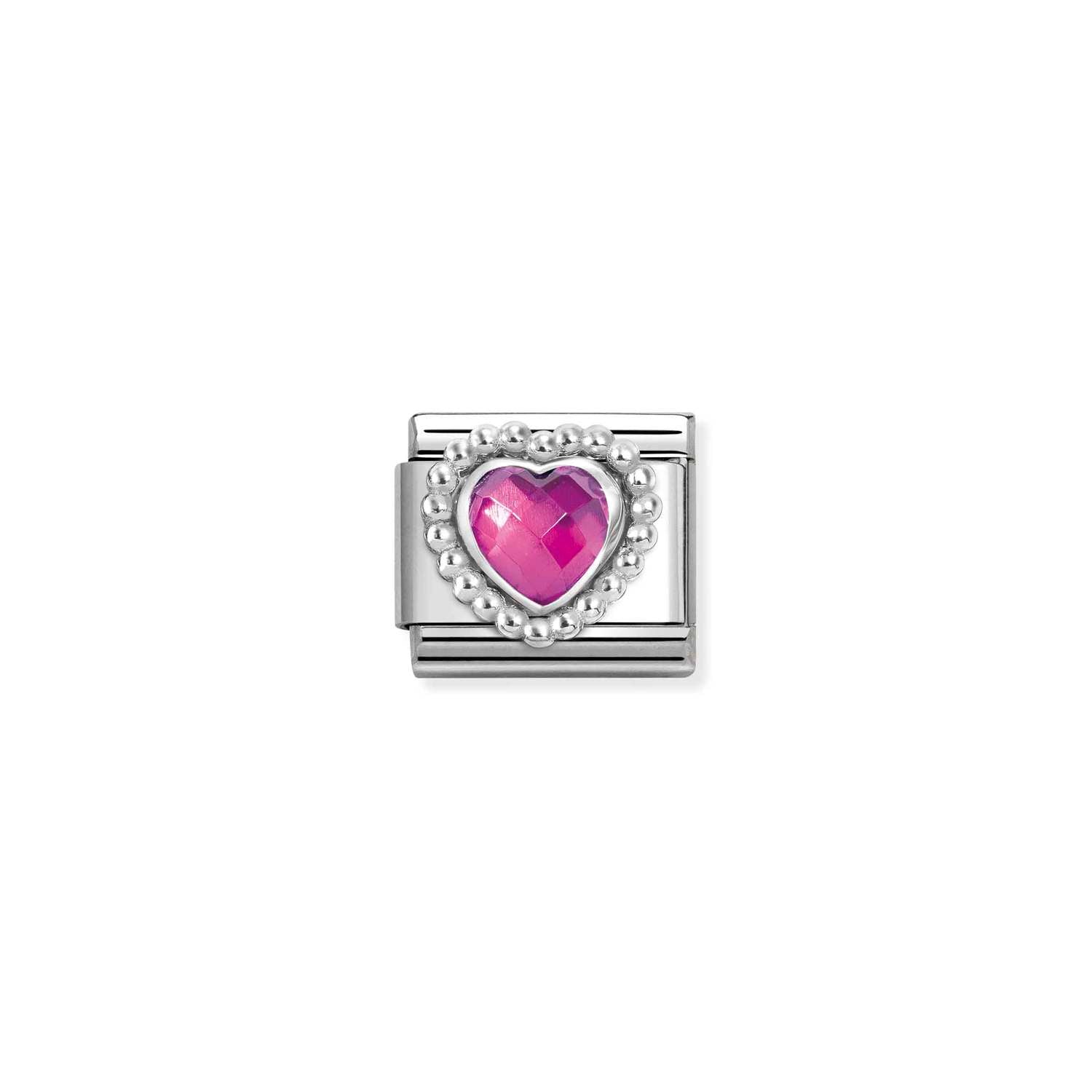 Nomination COMPOSABLE CLASSIC Element aus Edelstahl, mit facettiertem Cubic Zirkonia in 925er Silber Kugelfassung verziert (030_FUCHSIA)