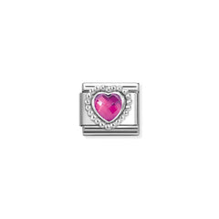Nomination COMPOSABLE CLASSIC Element aus Edelstahl, mit facettiertem Cubic Zirkonia in 925er Silber Kugelfassung verziert (030_FUCHSIA)