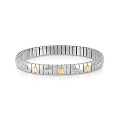 Nomination EXTENSION Armband aus Edelstahl, mit 3 Symbolen aus 18kt Gelbgold und Cubic Zirkonia-Pavés in 925er Silber-Fassung verziert (004_Glucksklee)