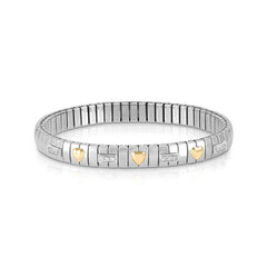 Nomination EXTENSION Armband aus Edelstahl, mit 3 Symbolen aus 18kt Gelbgold und Cubic Zirkonia-Pavés in 925er Silber-Fassung verziert (005_Herz)