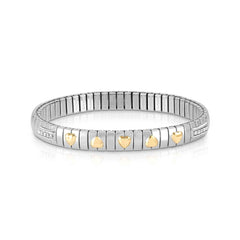 Nomination EXTENSION Armband aus Edelstahl, mit 5 Symbolen aus 18kt Gelbgold und Cubic Zirkonia-Pavés in 925er Silber-Fassung verziert (005_Herz)