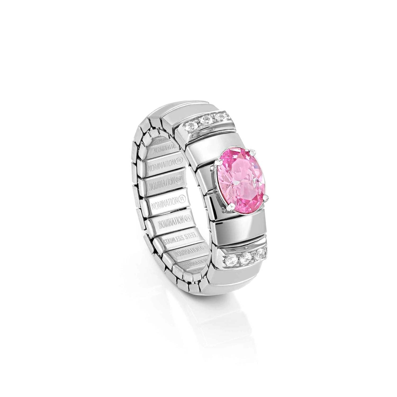 Nomination EXTENSION Ring aus Edelstahl, mit 1 Cubic Zirkonia (Oval-Schliff) und Cubic Zirkonia-Pavés in 925er Silber-Fassung verziert (003_ROSA)