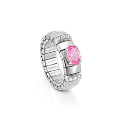 Nomination EXTENSION Ring aus Edelstahl, mit 1 Cubic Zirkonia (Oval-Schliff) und Cubic Zirkonia-Pavés in 925er Silber-Fassung verziert (003_ROSA)