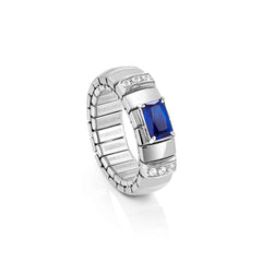 Nomination EXTENSION Ring aus Edelstahl, mit 1 Cubic Zirkonia (Baguette-Schliff) und Cubic Zirkonia-Pavés in 925er Silber-Fassung verziert (007_BLAU)