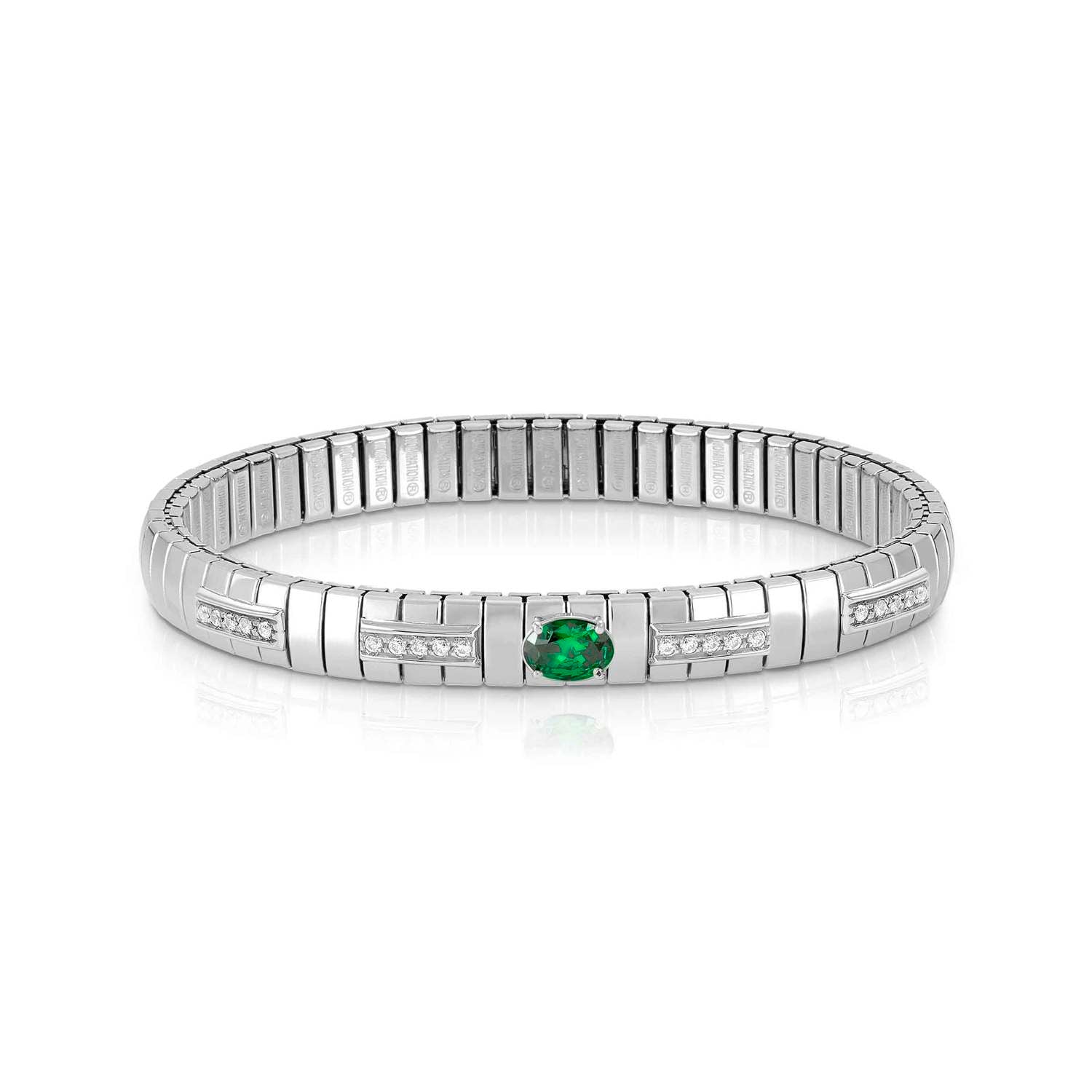 Nomination EXTENSION Armband aus Edelstahl, mit 1 Cubic Zirkonia (Oval-Schliff) und Cubic Zirkonia-Pavés in 925er Silber-Fassung verziert (027_SMARAGDGRUEN)