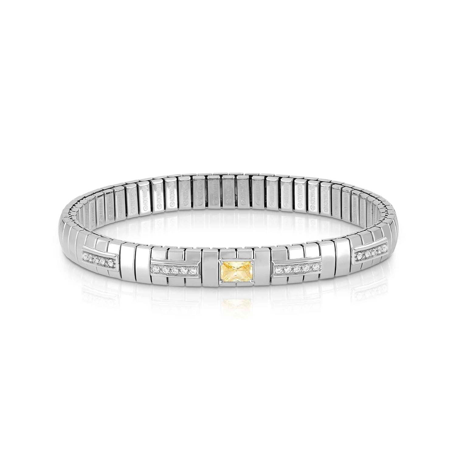 Nomination EXTENSION Armband aus Edelstahl, mit 1 Cubic Zirkonia (Baguette-Schliff) und Cubic Zirkonia-Pavés in 925er Silber-Fassung verziert (002_GELB)