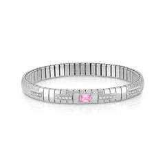 Nomination EXTENSION Armband aus Edelstahl, mit 1 Cubic Zirkonia (Baguette-Schliff) und Cubic Zirkonia-Pavés in 925er Silber-Fassung verziert (003_ROSA)