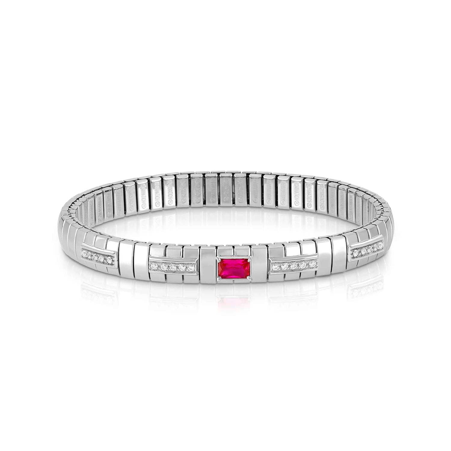 Nomination EXTENSION Armband aus Edelstahl, mit 1 Cubic Zirkonia (Baguette-Schliff) und Cubic Zirkonia-Pavés in 925er Silber-Fassung verziert (005_ROT)