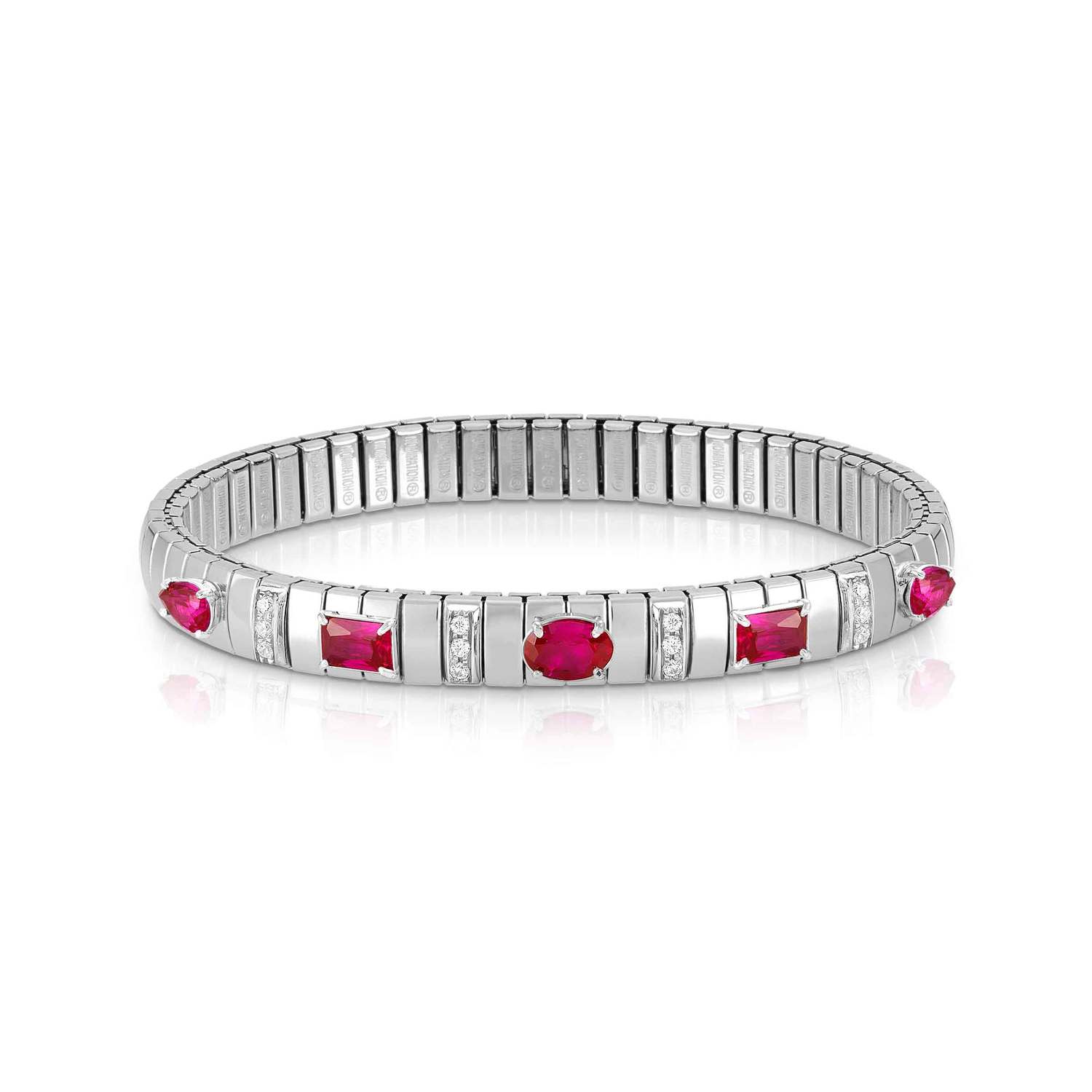 Nomination EXTENSION Armband aus Edelstahl, mit Cubic Zirkonia (Schliff-Mix) und Cubic Zirkonia-Pavés in 925er Silber-Fassung verziert (005_ROT)