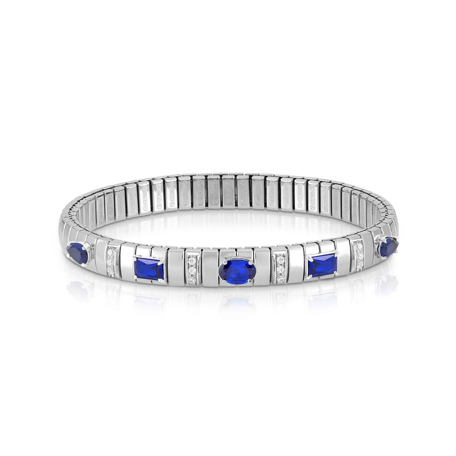 Nomination EXTENSION Armband aus Edelstahl, mit Cubic Zirkonia (Schliff-Mix) und Cubic Zirkonia-Pavés in 925er Silber-Fassung verziert (007_BLAU)