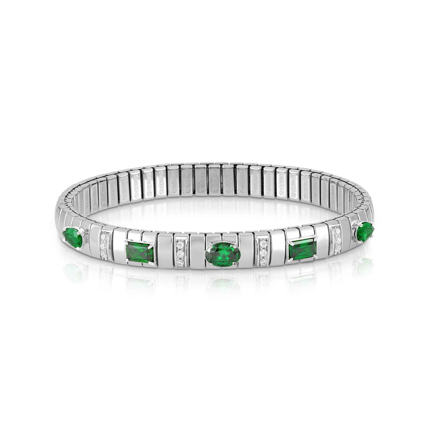 Nomination EXTENSION Armband aus Edelstahl, mit Cubic Zirkonia (Schliff-Mix) und Cubic Zirkonia-Pavés in 925er Silber-Fassung verziert (027_SMARAGDGRUEN)