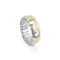 Nomination EXTENSION Ring aus Edelstahl, mit 1 Cubic Zirkonia (Oval-Schliff) und Cubic Zirkonia-Pavés in 18kt Gelbgold-Fassung verziert (010_WEISS)