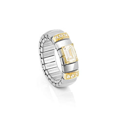 Nomination EXTENSION Ring aus Edelstahl, mit 1 Cubic Zirkonia (Baguette-Schliff) und Cubic Zirkonia-Pavés in 18kt Gelbgold-Fassung verziert (010_WEISS)