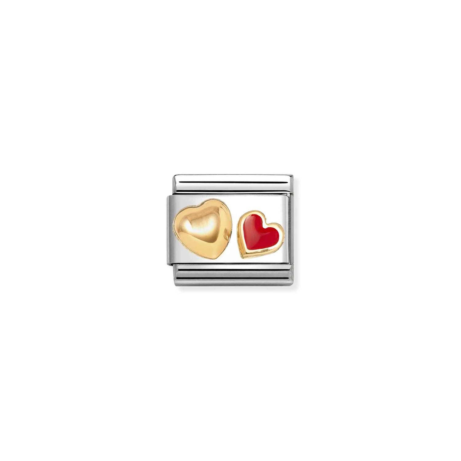 Nomination COMPOSABLE Classic LOVE 2 Edelstahl, Email und Gold 18 k (32_(2 Herzen, gewölbt/Rot))
