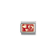 Nomination COMPOSABLE CLASSIC PLAETTCHEN Edelstahl, Email und 18k gold (74_(Herzen auf Rot))