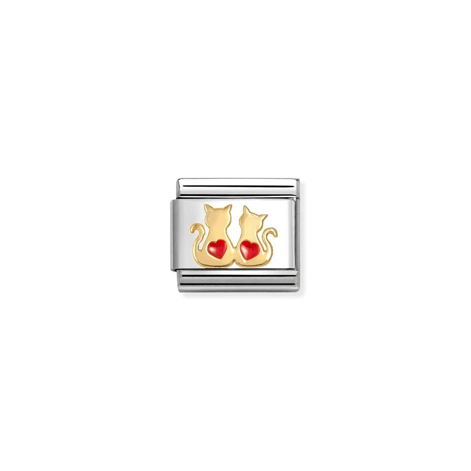 Nomination COMPOSABLE CLASSIC SYMBOLE aus Edelstahl, mit Emaille und 18Kt Gold verziert, (70_(Katzenpaar mit Herz))
