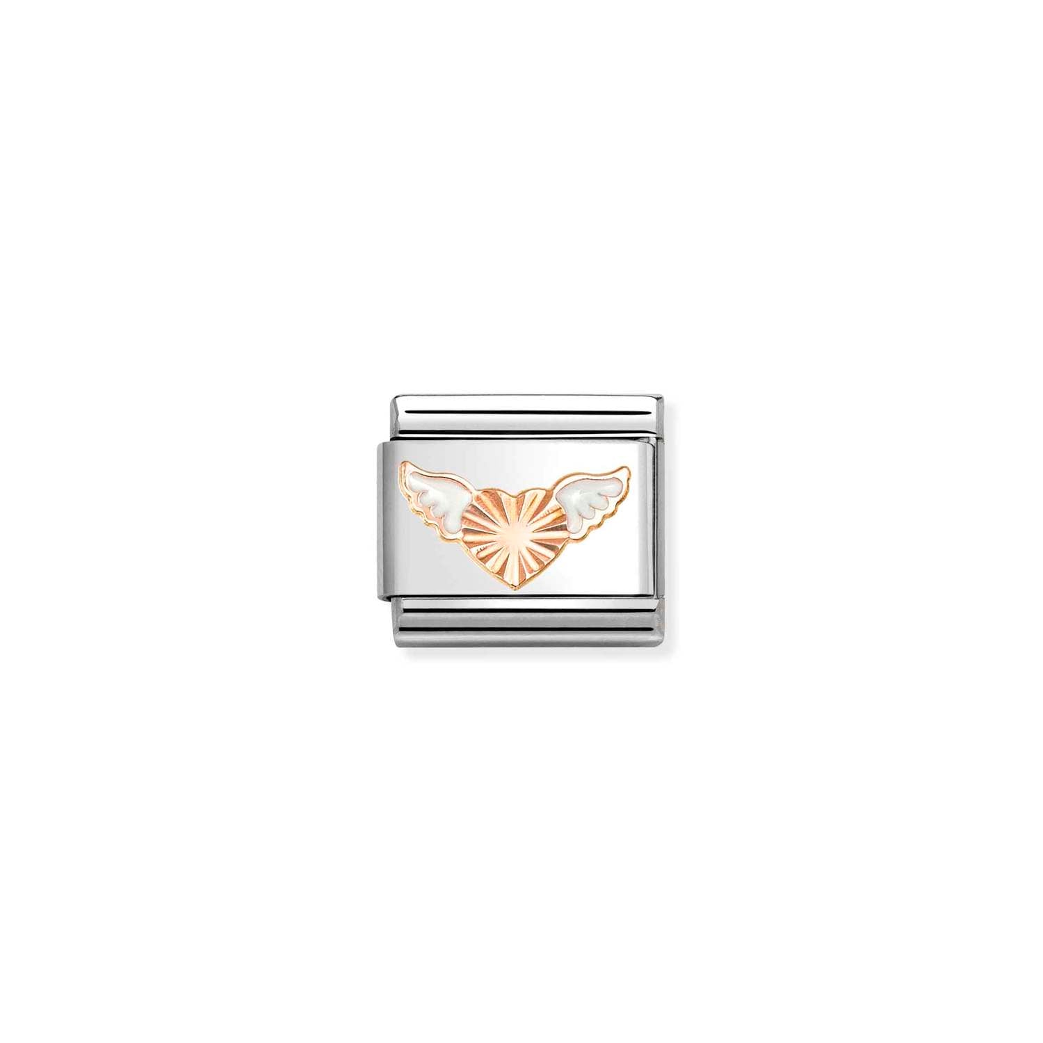 Nomination COMPOSABLE CLASSIC SYMBOLE Element aus Edelstahl, mit 9kt Rosegold und Emaille verziert (46_(beflügeltes Herz, diamantiert)