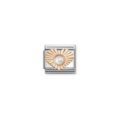 Nomination COMPOSABLE CLASSIC Element aus Edelstahl, dazu Herz aus 9kt Roségold, diamantiert und mit eingefasstem Edelstein verziert (13_PERLE WEISS)
