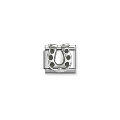 Nomination COMPOSABLE CLASSIC OXIDIERTE SYMBOLE aus Edelstahl, mit 925er Silber verziert, (94_(Hufeisen 1))