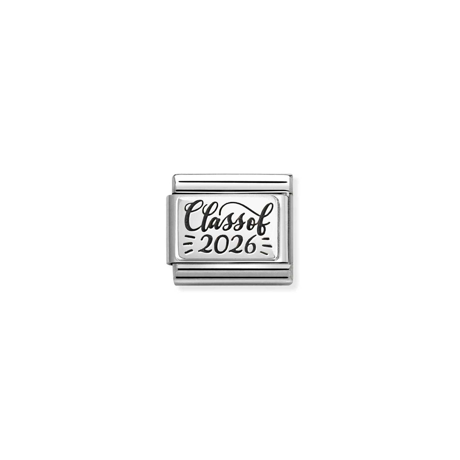 Nomination COMPOSABLE CLASSIC OXIDIERTE PLAKETTE aus Edelstahl, mit 925er Silber verziert, (65_(Class of 2026))