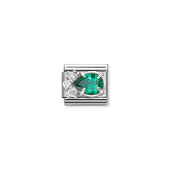 Nomination COMPOSABLE CLASSIC Element aus Edelstahl, mit Cubic Zirkonia in 925er Silber-Fassung verziert (03_Gruener Tropfen)
