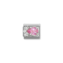 Nomination COMPOSABLE CLASSIC Element aus Edelstahl, mit Cubic Zirkonia in 925er Silber-Fassung verziert (08_(Tropfen, Rosa))