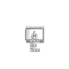 Nomination COMPOSABLE CLASSIC Element aus Edelstahl, dazu Buchstaben-Anhänger aus 925er Silber, mit Cubic Zirkonia besetzt (05_E)