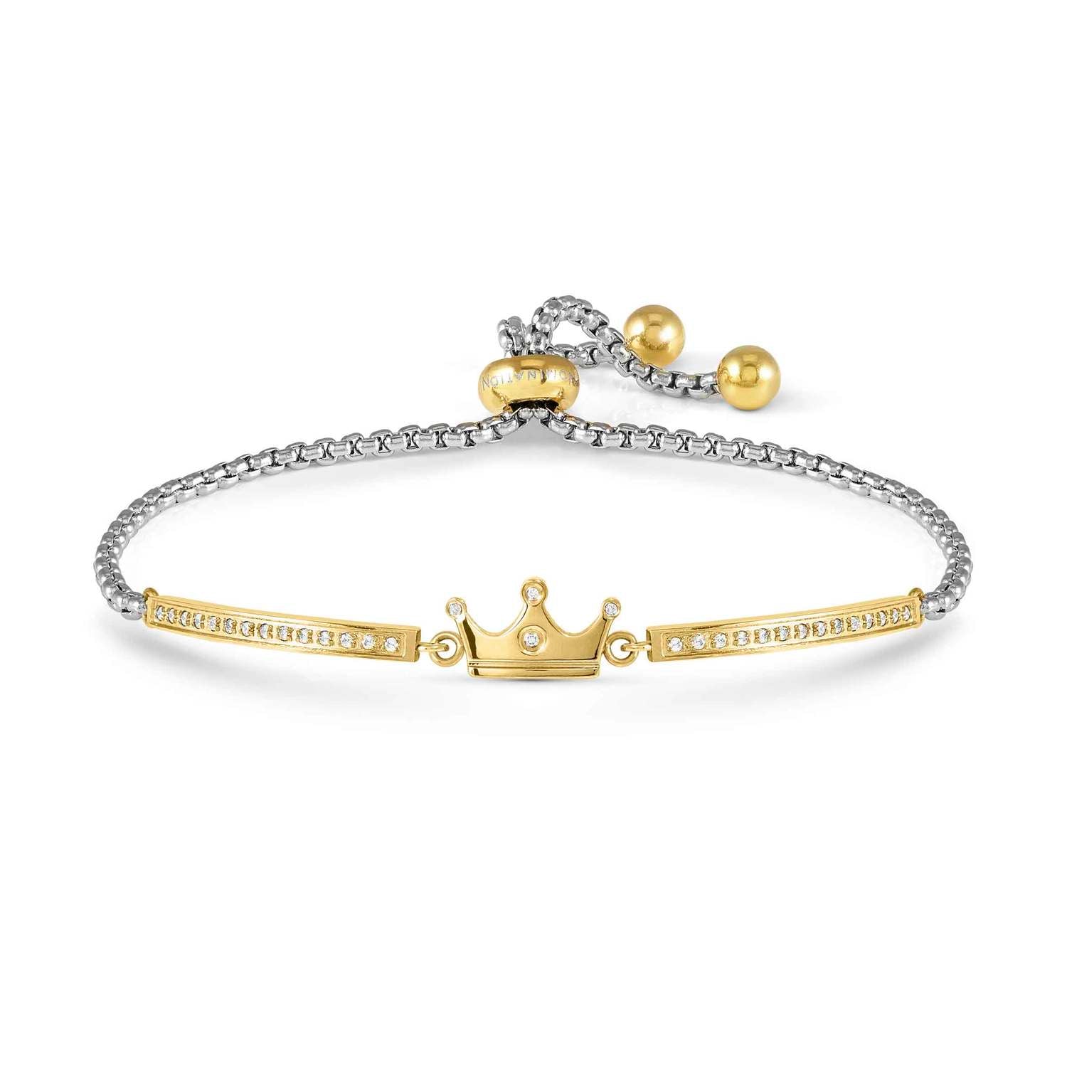 Nomination MILLELUCI REFINED EDITION Armband aus Edelstahl mit gold PVD-beschichteten Details, dazu mit Cubic Zirkonia verziertes Schmuckelement (039_Krone)