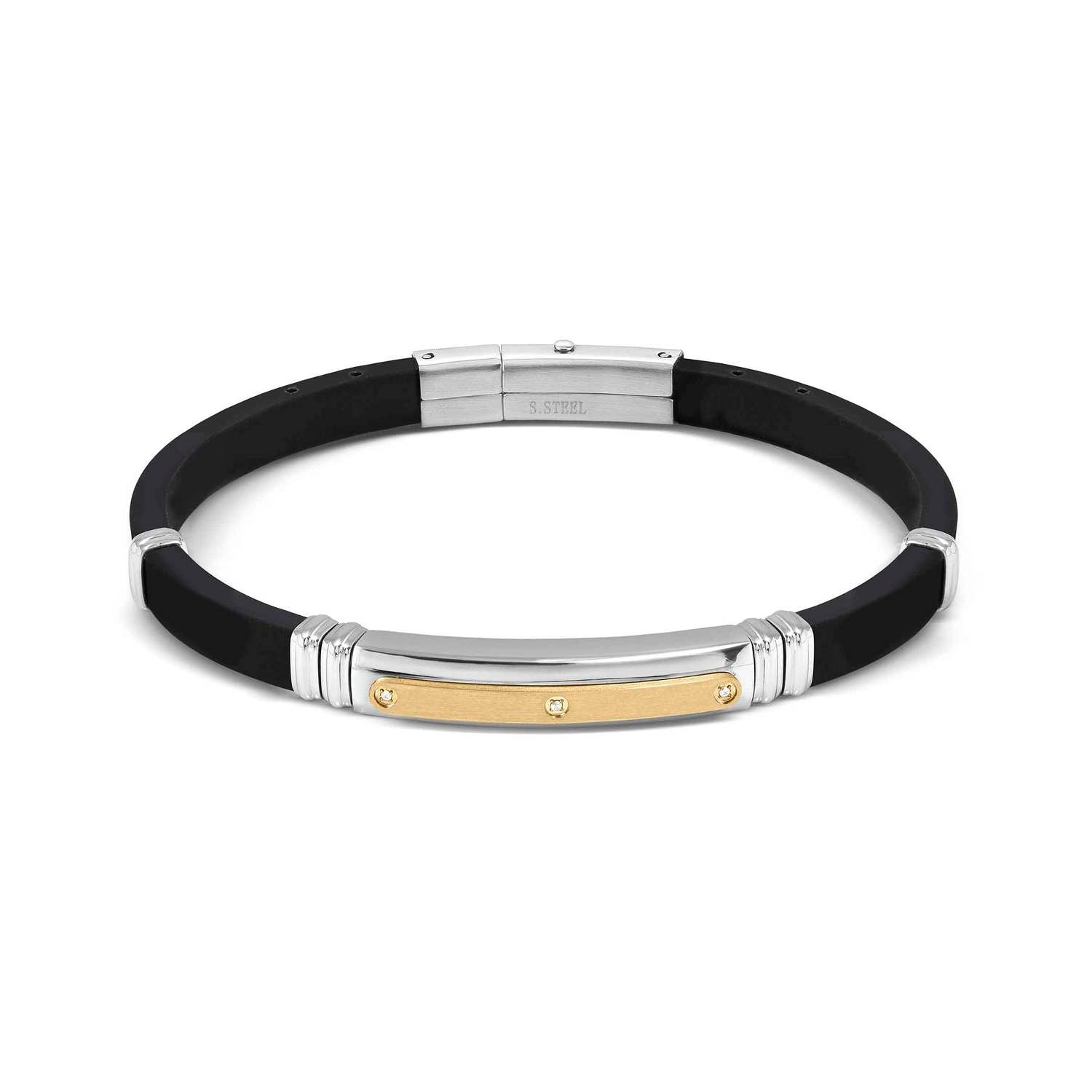 Nomination CITY ENERGY EDITION Kautschuk-Armband, dazu Edelstahlplakette mit PVD-beschichteten Details und 3 Cubic Zirkonia verziert (057_(CZ Weiß, Silver/Gold))