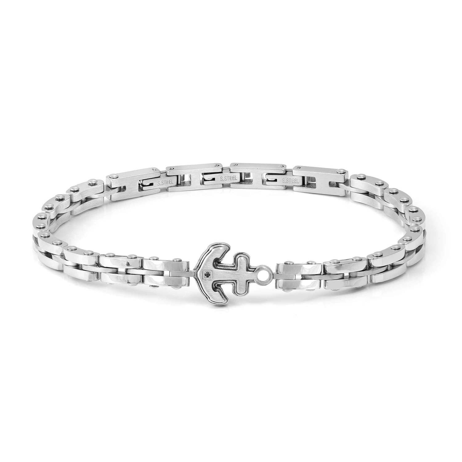Nomination STRONG DIAMOND GEOMETRIC ED, Armband aus Edelstahl, dazu mit Diamant (Schwarz) verziertes Schmuckelement (028-028)