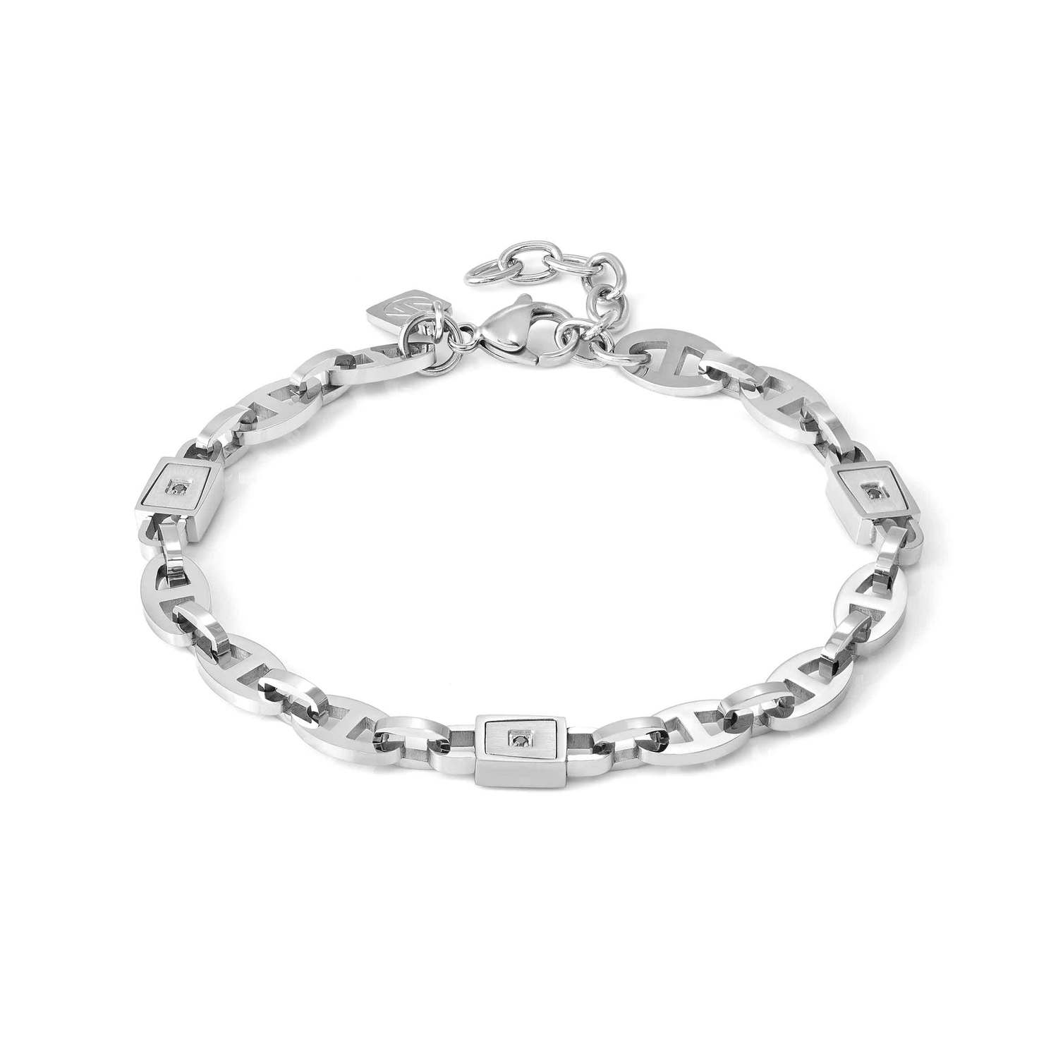Nomination STRONG DIAMOND GEOMETRIC ED, Armband (Schiffsankerkette) aus Edelstahl, mit 3 Diamanten verziert (007_SCHWARZ)