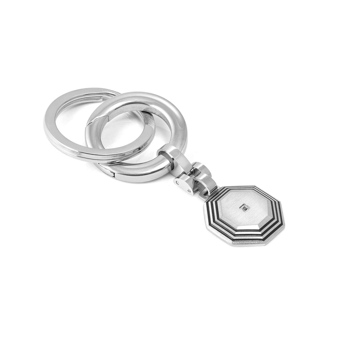 Nomination STRONG DIAMOND GEOMETRIC ED, Schlüsselring aus Edelstahl, dazu mit Diamant (Schwarz) verzierter Anhänger (064_(Achteck))