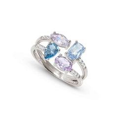 Nomination COLOUR WAVE AURORA ED, 'Toi-et-Moi'-Ring (doppelt) aus 925er Silber, mit Cubic Zirkonia besetzt (010_(Silber)-006_Grosse 15)
