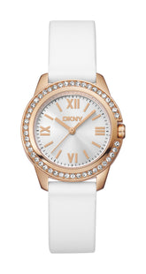 DKNY Uhr Evening Rose Gold White Silicone Strap - DK1L105P0035