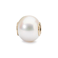 Trollbeads das Original Silber Bead Weiße Perle mit Gold TAGBE-00086