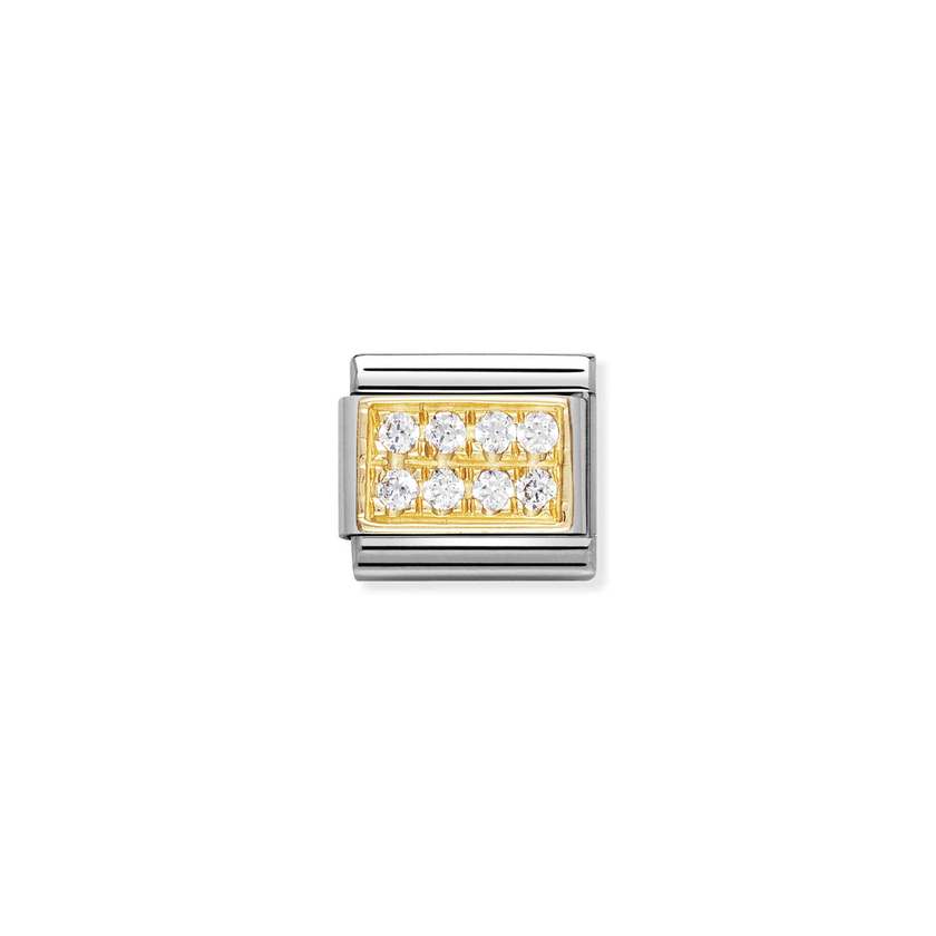 Nomination Comp, Classic PAVE Edelstahl, 18K-Gold und Cubic Zirc, (01_weiss)