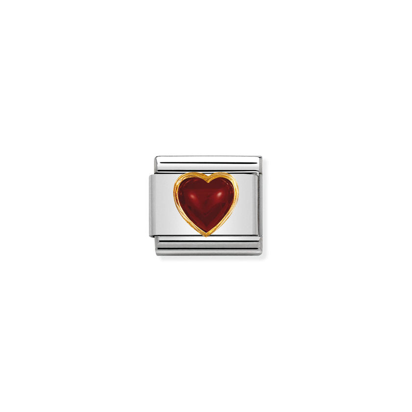 Nomination Composable Classic EDELSTEINE HERZ aus Edelstahl und 18K-Gold (04_ACHAT ROT)