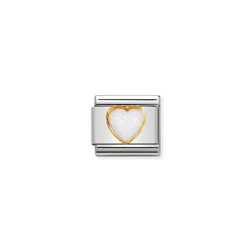 Nomination Composable Classic EDELSTEINE HERZ aus Edelstahl und 18K-Gold (07_OPAL WEISS)