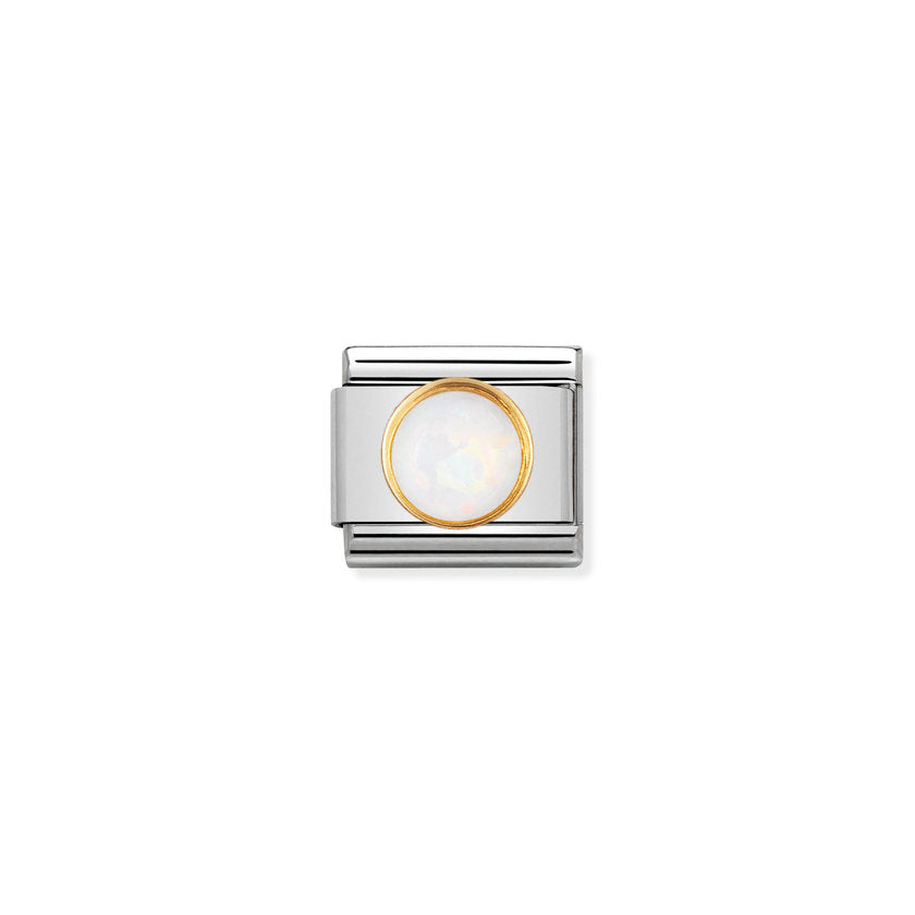 Nomination Composable Classic EDELSTEINE RUND aus Edelstahl und 18K-Gold (07_OPAL WEISS)