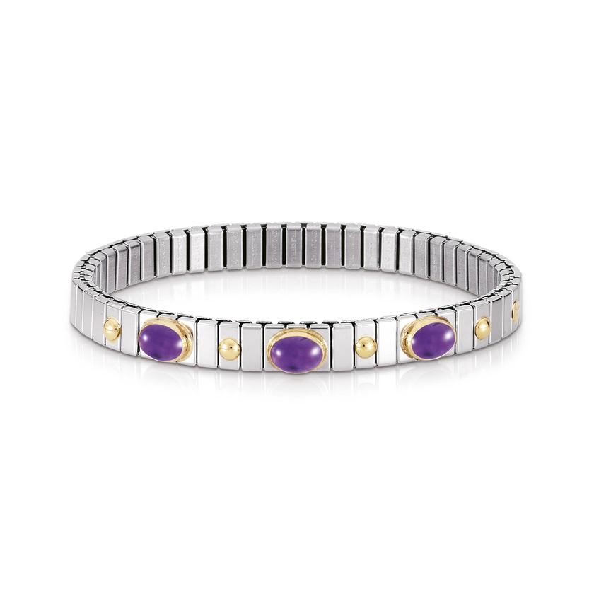 Nomination Armbander XTE SMALL Edelstahl und 18K-Gold und 3 Halbedelst, (002_AMETHYST)