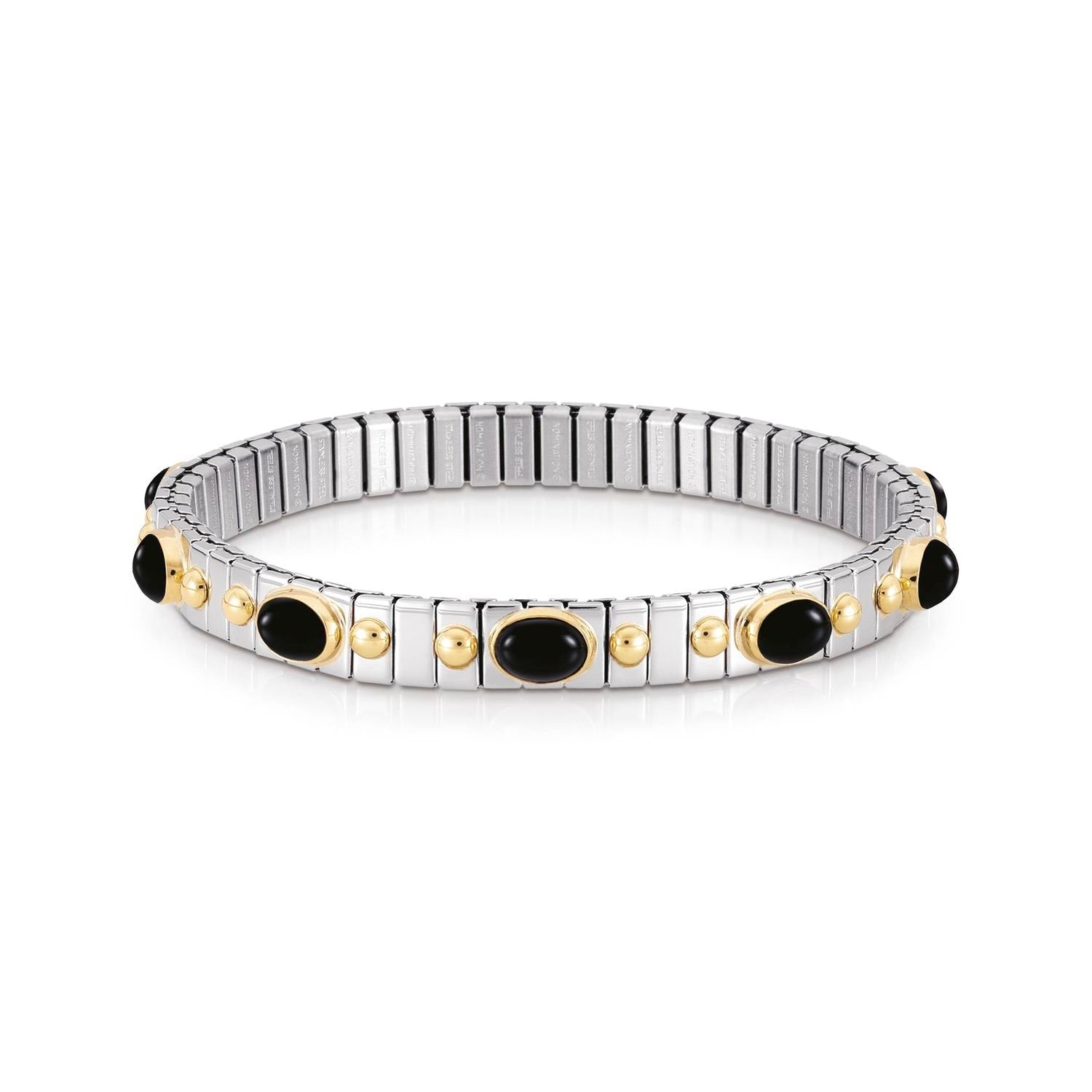 Nomination Armbander XTE SMALL Edelstahl und 18K-Gold mit zehn Edelsteinen (002_ACHAT SCHWARZ)