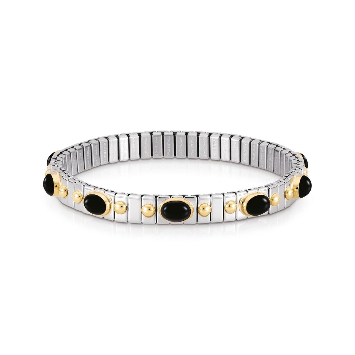 Nomination Armbander XTE SMALL Edelstahl und 18K-Gold mit zehn Edelsteinen (002_ACHAT SCHWARZ)