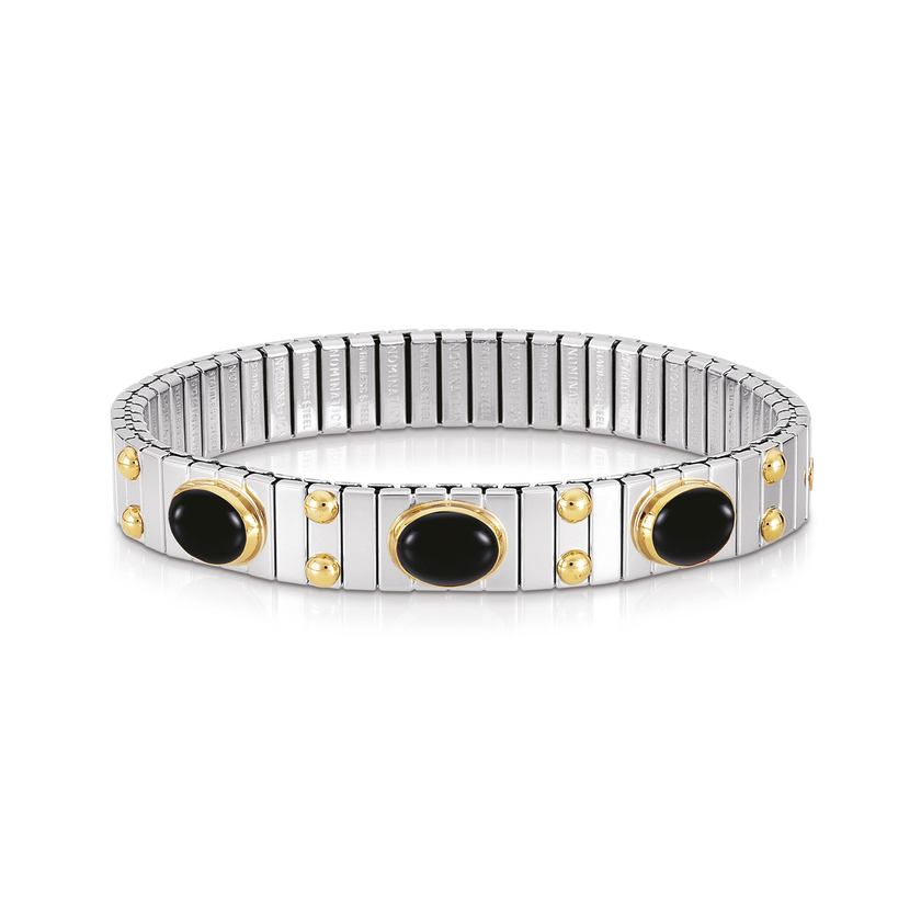 Nomination Armbander XTE MEDIUM Edelstahl und 18K-Gold mit 3 Edelsteinen (002_ACHAT SCHWARZ)