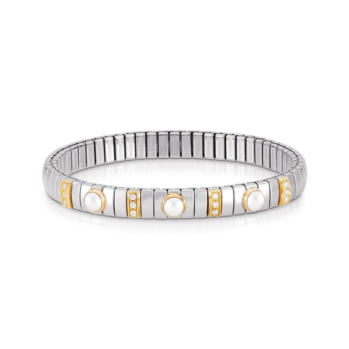Nomination Armbander N,Y, SMALL Edelstahl, 18K-Gold, Cub, Zirc und Edelsteinen (013_Weisse Perle)