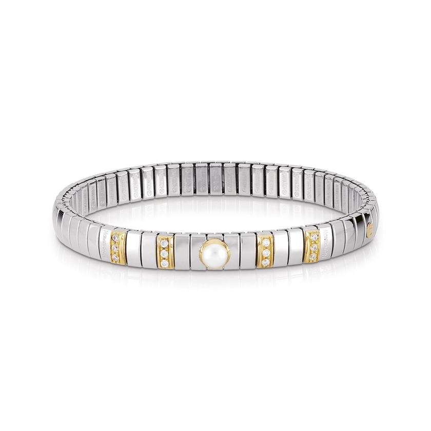 Nomination Armbander N,Y, SMALL Edelstahl, 18K-Gold, Cub, Zirc und Edelsteine (013_Weisse Perle)