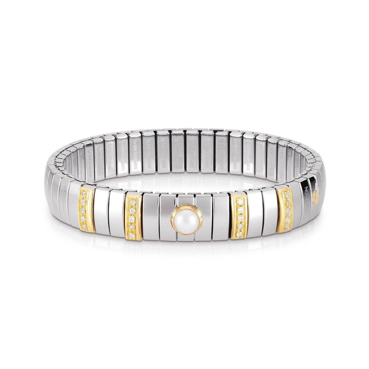 Nomination Armbander N,Y, MEDIUM Edelstahl, 18K-Gold, Cub, Zirc, und Perle (013_Weisse Perle)