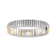 Nomination Armbander N,Y, MEDIUM Edelstahl, 18K-Gold, Cub, Zirc, und 3 Perlen (013_Weisse Perle)