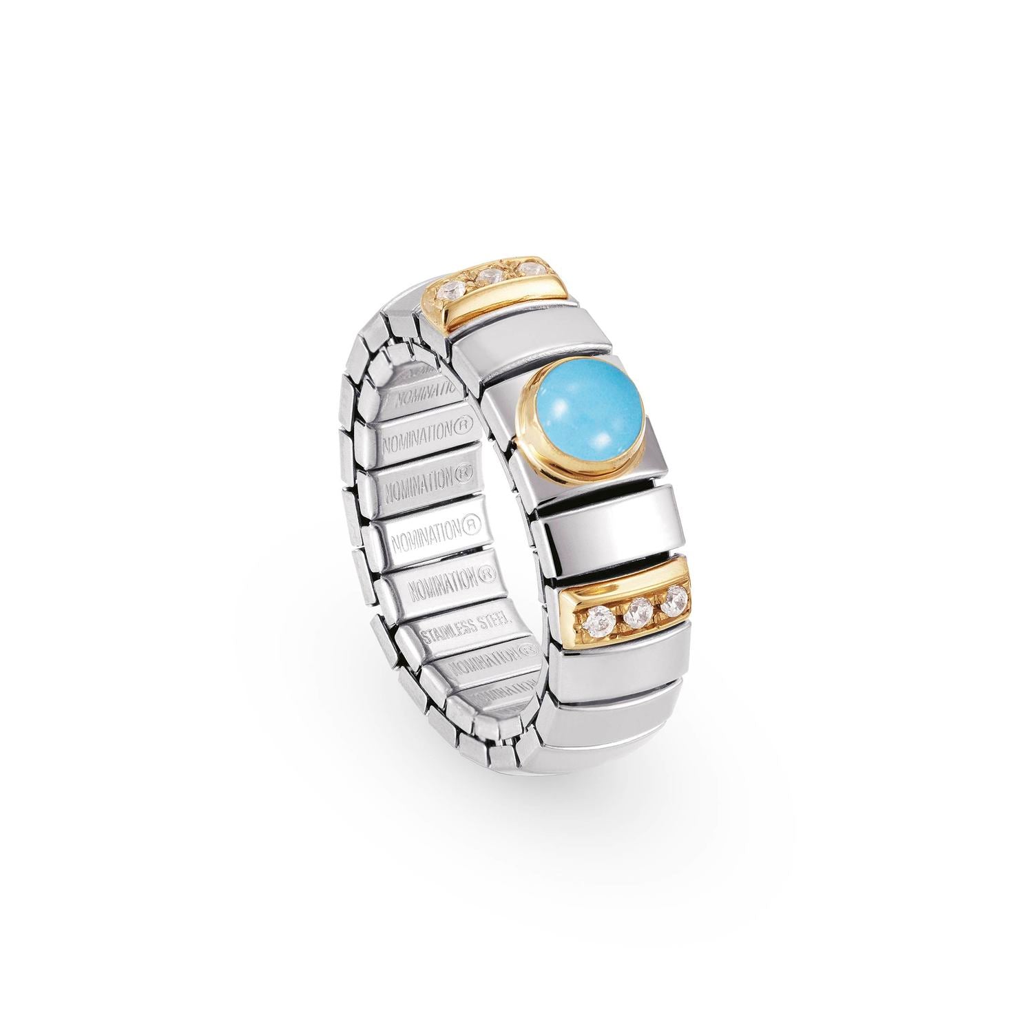 Nomination Ringe N,Y, SMALL aus Edelstahl, 18K-Gold, Cub, Zirc und Edelsteinen (006_TURKIS)